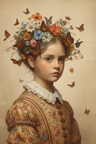 Mädchen mit Schmetterlingen und Blumen von Bernhard Karssies