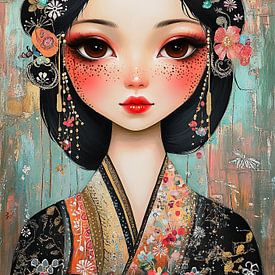 Portrait of a girl with floral decorations by Eye catching paintings