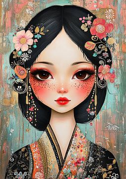 Porträt eines Mädchens mit Blumenschmuck