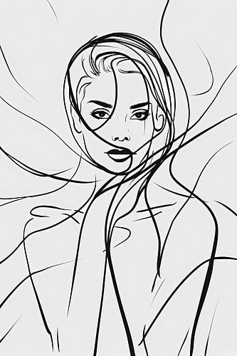 Minimalistische lijnkunst van een elegant vrouwengezicht