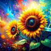 Tournesols Modern Art - Dans l'ivresse du moment - les tournesols entre présence florale et liberté de couleurs explosives sur AidasignArt