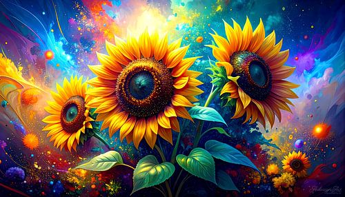 Zonnebloemen Moderne Kunst - In de glans van het moment - Zonnebloemen tussen florale aanwezigheid en kleurrijke vrijheid