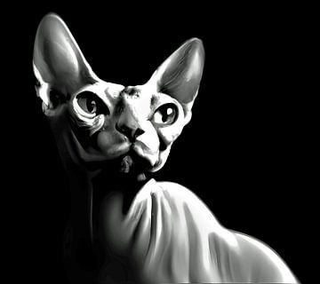 Zwart wit low key portret van een Sphynx kat van Maud De Vries