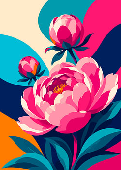 Vibrant Abstract Peony Floral Illustration