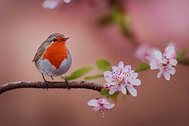 Rotkehlchen auf einem Ast im Frühling Illustration