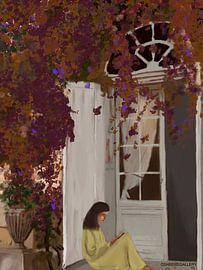 Ein stiller Leser unter Bougainvillea von Osheensgallery
