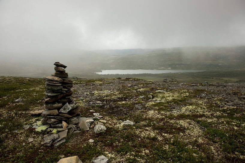 stones piled at the foot of the mountain on a foggy morning by Karijn | Fine art Natuur en Reis Fotografie