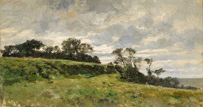 Carlos de Haes-Landlandscape, green grass, forests, antique landscape by finemasterpiece