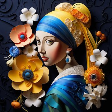 Mädchen mit der Perle mit Blumen, kreativer Stil von TheXclusive Art