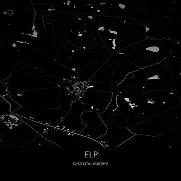 Zwart-witte landkaart van Elp, Drenthe. van Rezona