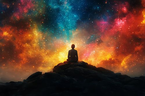 schilderachtige japanse kunst mediteren onder de sterrenhemel