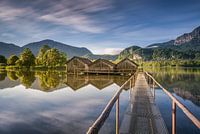 Lake with mountain panorama in the foothills of the Alps in Bavaria