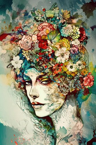 Vrouw met bloemen in het haar