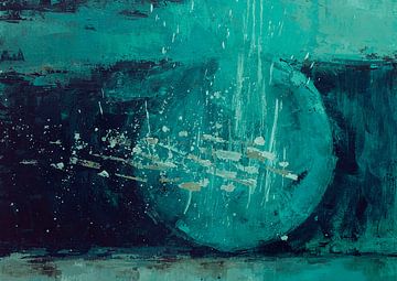 Horizontaal abstract blauw groen van Ela Szczepaniak