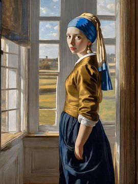 La jeune fille à la boucle d'oreille en perles inspirée de Johannes Vermeer sur Jolique Arte