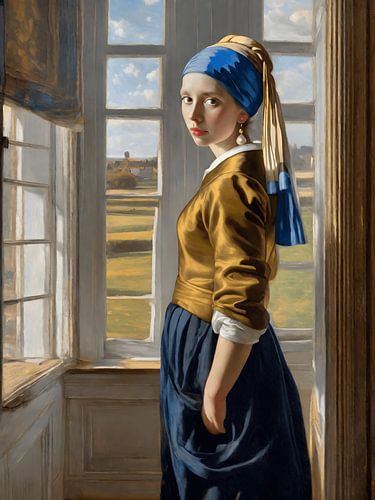 Geïnspireerd portret van het meisje met de parel Johannes Vermeer