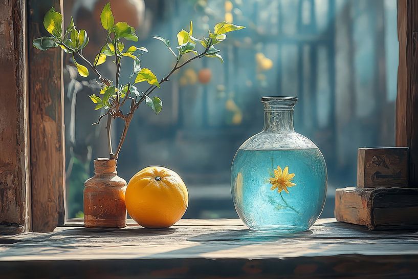 malerisches Stillleben Obst und Vase von Egon Zitter