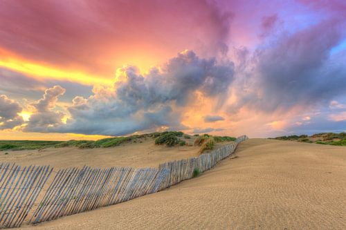 Belle soirée rouge après une averse dans les dunes près de Kijkduin.