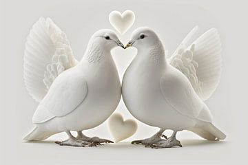 Liefde hangt in de lucht - twee witte tortelduifjes van CatsArt
