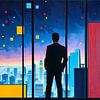 Silhouette in a futuristic city full of colours and shapes by Bart Veeken