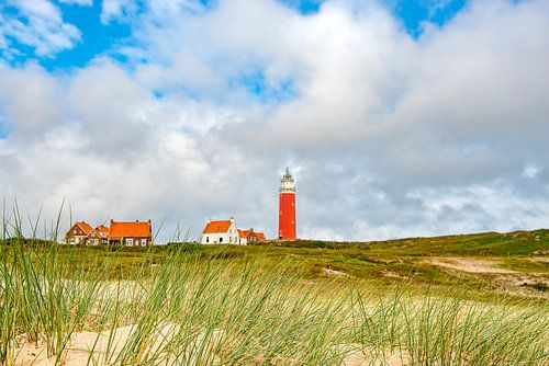 Vuurtoren van Texel in het duinlandschap.