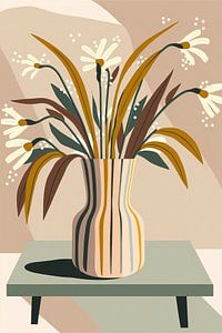 Pastel Striped Vase With Flowers