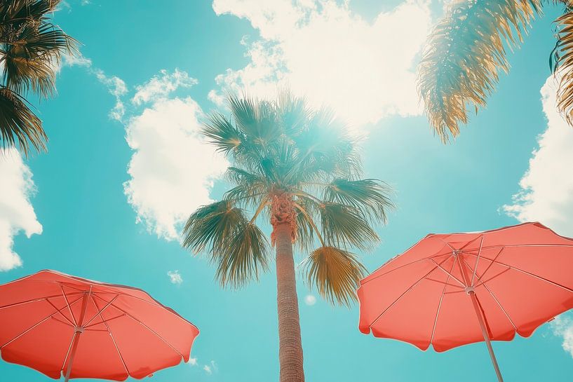 Sunny day under palm trees and umbrellas by Poster Art Shop