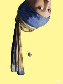 Vermeer Upside Down Girl with a Pearl Earring - pop art yellow by Miauw webshop