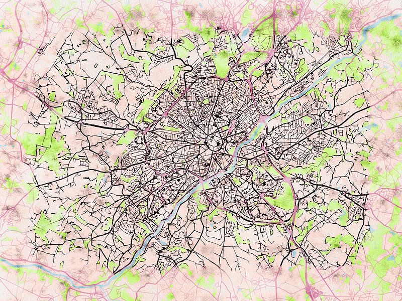 Kaart van Limoges in de stijl 'Soothing Spring' van Maporia