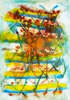 Gele en Blauwe Waterverf Streep het Schilderen Abstracte Kunst