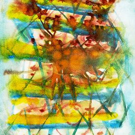 Peinture aquarelle jaune et bleue à rayures Art abstrait sur Laura Dogariu