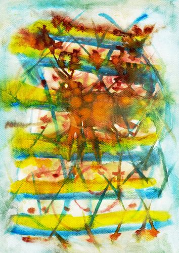 Yellow and Blue Watercolor Stripe Painting Abstract Art