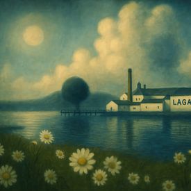 Lagavulin distilleerderij tussen zomerse margrieten van Thijs Schouten