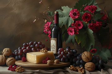 Stilleven met kaas en wijn van Michal Dunaj