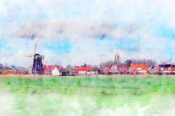 Watercolour painting with view of Aagtekerke, Veere, Zeeland. by Danny de Klerk