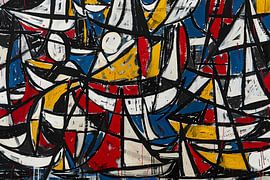 Abstract dynamic painting with colourful boats by Art & Soul Creations