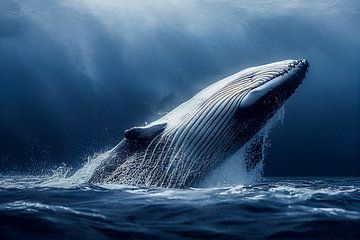 Whale jumps out of water in ocean illustration by Animaflora PicsStock