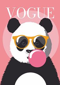 Panda Stylish wearing sunglasses blowing pink bubble gum vogue poster by Cross