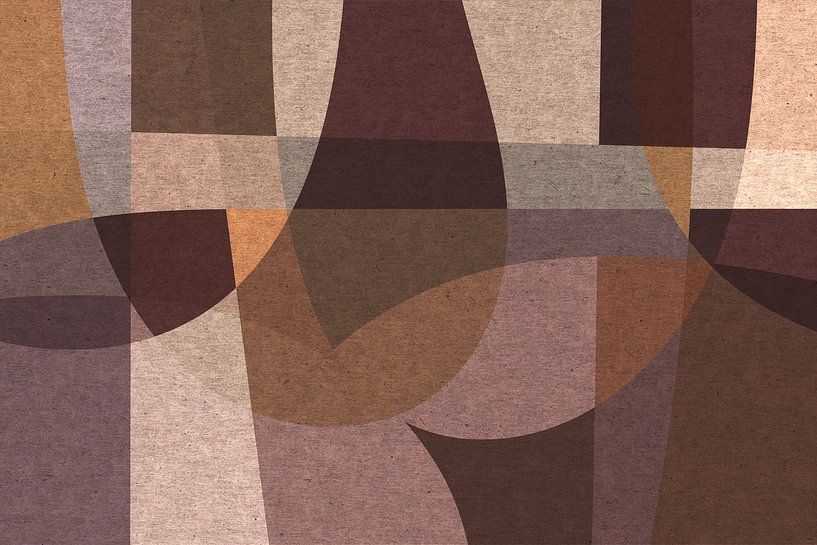 Abstract organic shapes and lines. Retro style geometric art in beige, brown, pink I by Dina Dankers