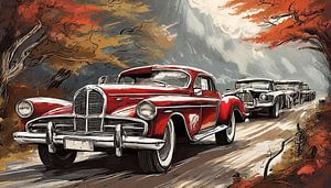 klassische alte Muscle-Cars auf der Straße, Kunstdesign von Animaflora PicsStock