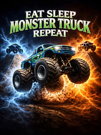 Essen, Schlafen, Monster Truck, Retro von Art Bloom