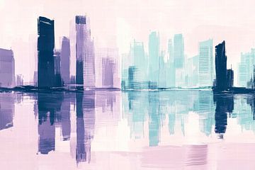 Urban silhouette in pastel colours by Poster Art Shop