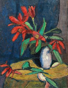 Hermann Stenner - Rode bloemen in een witte kan (1911)