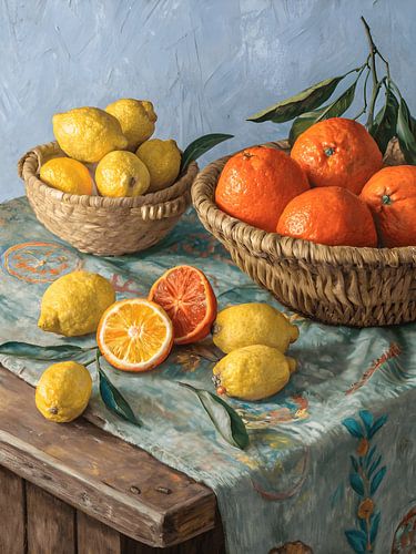 Stilleven met citrusvruchten in manden