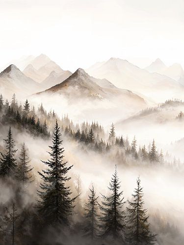 Foggy Mountain Forest Landscape