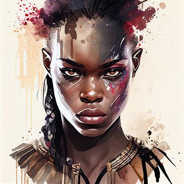 Watercolor African Warrior Woman #2 by Chromatic Fusion Studio