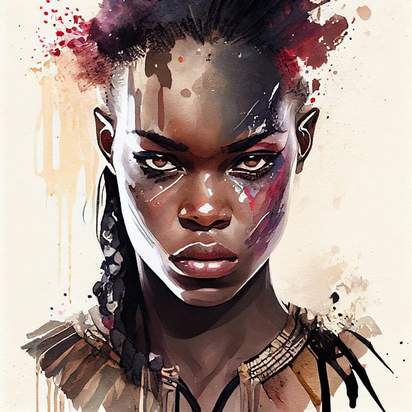 Aquarell Afrikanische Kriegerin #2 von Chromatic Fusion Studio