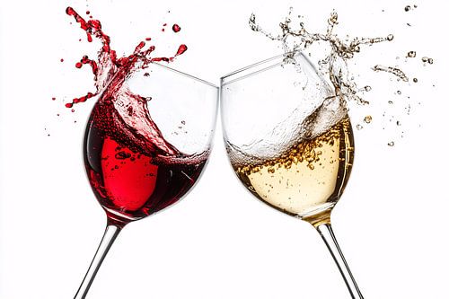 Verres à vin à rivets avec du vin rouge et du vin blanc sur Imperial Art House