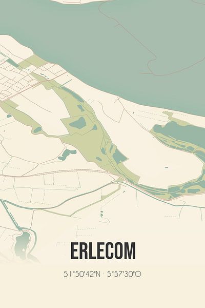 Carte ancienne d'Erlecom (Gelderland) par Affiches de lieux