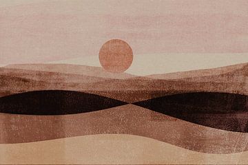 Abstract landschap in warm bruin, terra en roze van Dina Dankers